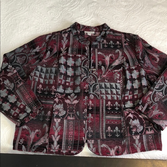 Dressbarn Floral Tapestry Jacket in Burgundy and Black Size 3X - Picture 10 of 12